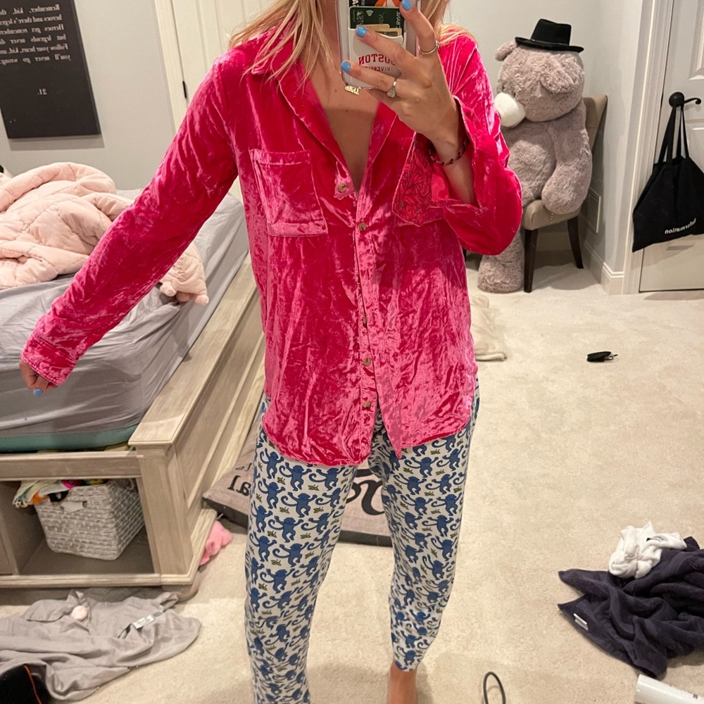 Pink Velvet Button Down - image 1